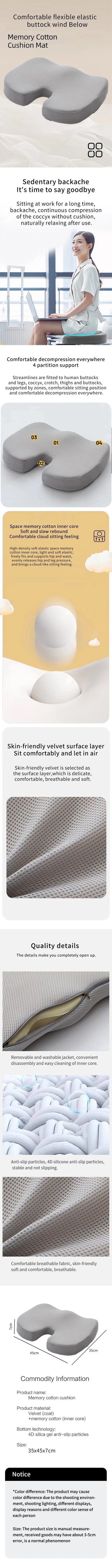 KyloForm Ergonomic Memory Cotton Office Cushion